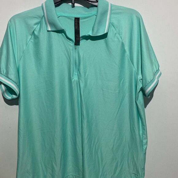 Mondetta Women's Green Quarter Zip Mesh Collar Short Sleeve Polo Shirt Large - Picture 1 of 8
